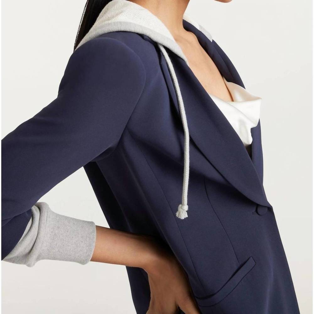 NEW CINQ A SEPT hooded khloe blazer jacket in navy - Picture 4 of 5